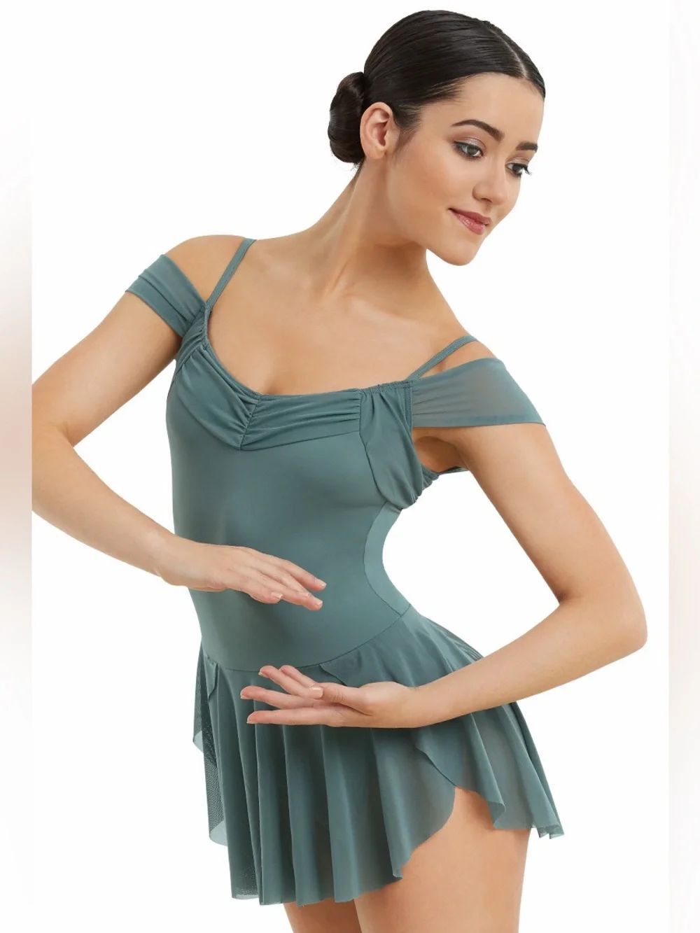 WEISSMAN Balera Dance Costume sage green Off Shoulder Mesh lyrical D10690 LA